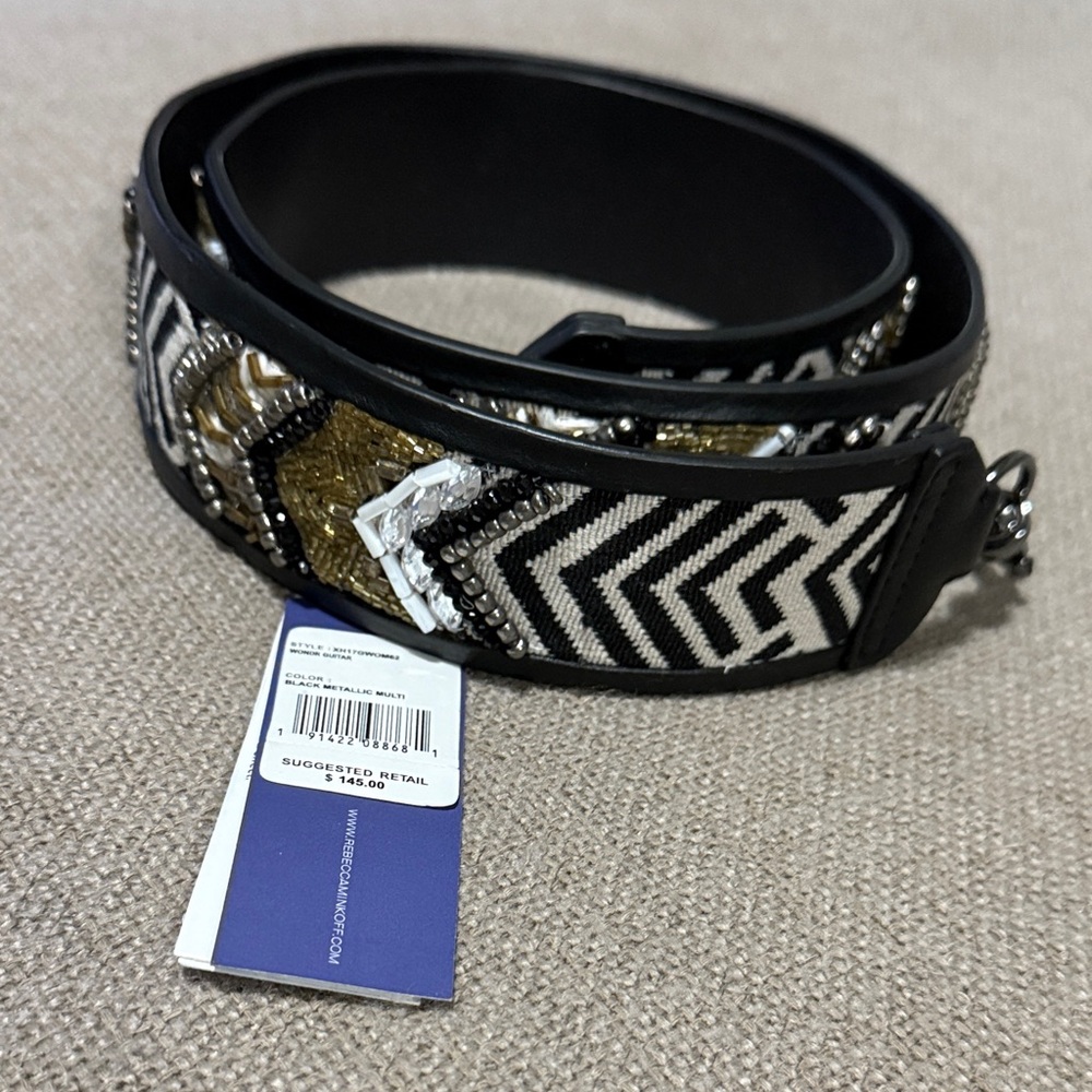 🆕 Rebecca Minkoff Black and Gold Embellished Strap